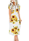 DB MOON Women Summer Casual Short Sleeve Dresses Empire Waist Dress with Pockets (Sunflower White, 3XL)