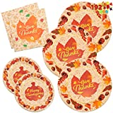 Thanksgiving Paper Plates and Napkins Disposable Dinnerware Set in Elegant Gold Foil Fall Design Includes 48 10″ Dinner Plates 48 7″ Dessert Plates and 96 Napkins for Fall Theme Party