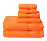 Elvana Home Ultra Soft 6 Pack Cotton Towel Set, Contains 2 Bath Towels 28×55 inch, 2 Hand Towels 16×24 inch & 2 Wash Coths 12×12 inch, Ideal for Everyday use, Compact & Lightweight – Orange
