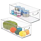 mDesign Plastic Art Supply Basket Storage Container Holder, Long Organizer Bins with Handles – for Home, Kitchen, Pantry Cabinet Organization – Holds Markers, Craft Sets – 2 Pack – Clear