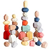 BESTAMTOY 36 PCs Wooden Sorting Stacking Rocks Balancing Stones ,Educational Preschool Learning Montessori Toys, Building Blocks Game for Kids 3 4 5 6 Years Old Boy and Girl Birthday Gifts