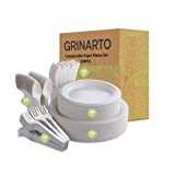 Compostable Paper Plates Set 250PCS – Disposable Biodegradable Utensils – 250 Heavy Duty Large 9 Inch Plate, Sturdy 7 Inch Dessert Plates, Cutlery – Eco-Friendly Bulk Dinner & Party Supplie…