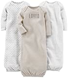 Simple Joys by Carter’s Unisex Babies’ Cotton Sleeper Gown, Pack of 3, Grey/White, 0-3 Months