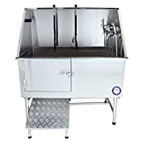 Flying Pig 50″ Stainless Steel Pet Dog Grooming Bath Tub with Walk-in Ramp & Accessories (Left Door/Right Drain)
