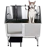 PawBest Stainless Steel Dog Grooming Bath Tub with Ramp, Faucet, Hoses and Loops (50″ Bathtub)