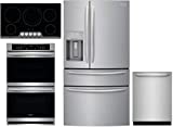 Frigidaire 4 Piece Kitchen Appliance Package with FG4H2272UF 36 French Door Refrigerator FGET3066UF 30 Electric Double Wall Oven FGEC3648US 36 Electric Cooktop and FGID2479SF 24 Built In Fully Integrated Dishwasher in Stainless Steel