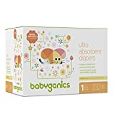 Baby Diapers, Size 1 (8-14 lbs) 232 Count- Babyganics Ultra Absorbent, Unscented, Made without Chlorine, Latex
