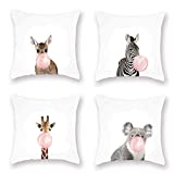 Fukeen Funny Animals Blowing Bubble Gum Decorative Throw Pillow Covers Super Soft Koala Giraffe Zebra Mule Collection Pillow Cases Home Sofa Decor Set of 4 Standard Cushion Covers 18×18 Inches