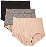 Warner’s womens Blissful Benefits No Muffin 3 Pack Panty Briefs, Black/Toasted Almond/Lace Dot Print, XX-Large US