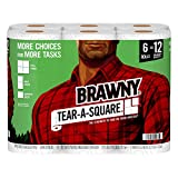 Brawny Tear-A-Square Paper Towels, 6 Double Rolls = 12 Regular Rolls, 3 Sheet Size Options, Quarter Size Sheets