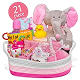 Nikki’s Gift Baskets – Bundle of Joy Deluxe Baby Boy Gift Set with 21-Piece Newborn Essentials, Medium Baby Gift Basket Kit for Expecting Moms, Pink