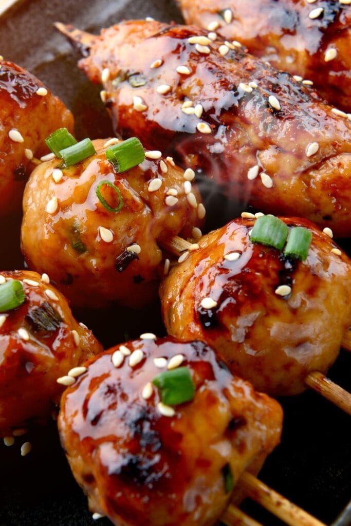 Grilled Meatballs or Tsukune with Sesame Seeds