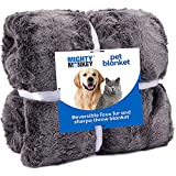 MIGHTY MONKEY Pet Blanket, Soft Reversible Sherpa Cat and Dog Blanket, Machine Washable, Plush, Warm and Cozy Faux Fur Throw, Puppy Bed Cover, for Crates, Couch, Car, 24×32, Small Size, Fluffy Gray