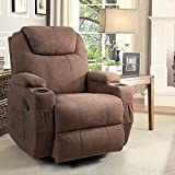 Flamaker Rocking Chair Recliner Chair with Massage and Heating 360 Degree Swivel Ergonomic Lounge Chair Classic Single Sofa with 2 Cup Holders Side Pockets Living Room Chair Home Theater Seat (Brown)