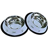 Set of 2 Etched Food Grade Stainless Steel Dog Bowls – 32oz Dry Weight – Dishwasher Safe – Rust Resistant – Non-Skid No-Tip Natural Rubber Base – Odor Free Alternative to Plastic