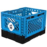 BIGANT Heavy Duty Collapsible & Stackable Plastic Milk Crate – IP403026, 26 Quarts, Small Size, Blue, Set of 1, Snap Lock Foldable Industrial Garage Storage Bin Container Utility Basket