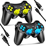 PS3 Controller 2 Pack Wireless 6-axis Double Shock Gaming Controller for Sony Playstation 3 with Motion Control, Charging Cord