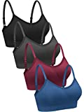 4 Pieces Neck Bralettes Wireless Cami Bra Tank Top Bra Sports Bra for Women Girls (Black, Dark Grey, Dark Red, Blue,Medium)