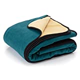 Waterproof Blanket Cover 80”x90” for Adults, Dogs, Cats or Any Pets – 100% Waterproof Furniture or Mattress Protector – Large Size for Twin, Queen, King Beds (Navy Teal / Butter Pecan)