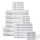 Bath Towels Set for Bathroom – White, 100% Cotton Towels Set, 2 Oversize Bath Sheet, 4 Bath White Towels, 6 Hand Towels, 8 Washcloths and 6 Tip Towels-, Soft and Absorbent Bath Towels – White