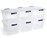 Rubbermaid Cleverstore Clear 30 Qt/7.5 Gal, Pack of 6 Stackable Plastic Storage Containers with Durable Latching Clear Lids, Visible Storage, Great for Closet, Laundry, and Kitchen Storage