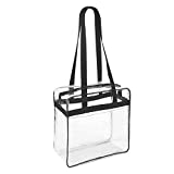 Clear 12 x 12 x 6 Stadium Approved Tote Bag with Side Pocket and 35″ Shoulder Straps (Black,Clear)