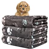 REZUTAN Upgraded Dog Blankets for Large Dogs,3Pack Dog Cat Blankets Washable, Soft Pet Mat Throw Cover for Kennel Crate Bed, Cute Paw Pattern,Waterproof Dog Blanket, Pet Blanket (Grey 23″x16″)