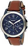 Fossil Men’s Grant Quartz Stainless Steel and Leather Chronograph Watch, Color: Silver/Blue, Luggage (Model: FS5151)