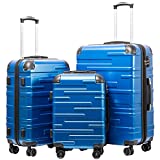 Coolife Luggage Expandable(only 28″) Suitcase 3 Piece Set with TSA Lock Spinner 20in24in28in (blue)
