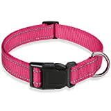 Reflective Dog Collar with Buckle Adjustable Safety Nylon Collars for Small Medium Large Dogs, Pink S