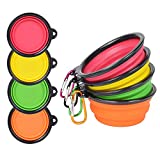 PetBonus 4-Pack Silicone Collapsible Dog Bowls, BPA Free Dishwasher Safe, Portable Foldable Expandable Travel Bowl, Food Water Feeding Cup Dish for Dogs Cats with 4 Carabiners…