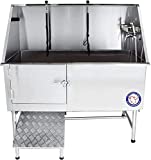 Flying Pig 62″ Stainless Steel Pet Dog Grooming Bath Tub with Walk-in Ramp & Accessories (Left Door/Right Drain)