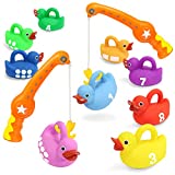 Kidzlane Toddler Water Toy Set of 2 Fishing Poles and 8 Rubber Ducks | Toddler Bath Toy|  Toddler Pool Toys for Kids Outdoor | Water Table Toy Learning Numbers, Shapes and Colors for Girls and Boys