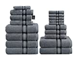 Bath Towels for Bathroom Set- 100% Cotton Towel Set, Soft Bath Set- 6 Bathroom Towels, 6 Hand Towels, 6 Wash Cloths, Quick Dry, Highly Absorbent Shower Towels – 18 Piece Set Grey