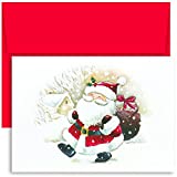 Masterpiece Studios Holiday Brights Collection 16-Count Boxed Christmas Cards with Envelopes, 7.8″ x 5.6″, Happy Santa (74630)