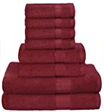 GLAMBURG Ultra Soft 8-Piece Towel Set – 100% Pure Ringspun Cotton, Contains 2 Oversized Bath Towels 27×54, 2 Hand Towels 16×28, 4 Wash Cloths 13×13 – Ideal for Everyday use, Hotel & Spa – Burgundy