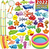 CozyBomB Magnetic Fishing Toys Game Set for Kids Water Table Bathtub Kiddie Pool Party with Pole Rod Net, Plastic Floating Fish-Toddler Color Ocean Sea Animals Age 3 4 5 6 Year (XXX-Large)