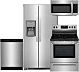 Frigidaire 4-Piece Stainless Steel Package, FFSS2625TS 36″ Side-by-Side Refrigerator, FFGF3054TS 30″ Gas Range, FFID2426TS 24″ Fully Integrated Dishwasher, FFMV1645TS 30″ Over-the-Range Microwave