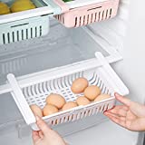 COOLFUNLIFE Retractable Drawer Type Refrigerator Storage Box Food Fresh-keeping Classified Organizer Container Basket Fridge Shelf Holder Plastic Storage Bins, Fit for Fridge Shelf Under 0.5″ – White