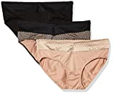 Warner’s womens Blissful Benefits No Muffin 3 Pack Hipster Panties, Black/Toasted Almond/Lace Dot Print, XX-Large US