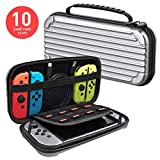 MEQI Carrying Case Compatible with Nintendo Switch – Protective Hard Shell Slim Travel Carry Pouch -10 Game Cartridge Holders Portable Game Case for Nintendo Switch Console & Accessories – Silver