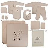 MYWELOVE Organic Cotton Newborn Essentials Unisex Layette Gift Set | Gender Neutral Clothes for Baby Girls or Baby Boys | 0-3 Month Baby Must Haves Cute Baby Shower Outfit Set for Registry Search Gift