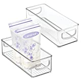 mDesign Plastic Stackable Storage Organizer Container, Organization Bin with Handles for Kitchen, Pantry, Fridge, Freezer, Cabinet. Perfect for Breast Milk in the Refrigerator – 2 Pack – Clear