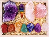 Crystals and Healing Stones Premium Kit in Wooden Box – 7 Chakra Stones Healing Crystals Set, Rose Quartz, Amethyst Cluster, Quartz Points, Chakra Pendulum, 82 Page EBook, 20×6 Guide Poster Gift Ready