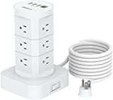 Surge Protector Power Strip Tower – 10FT Heavy Duty Extension Cord, 12 Wide Outlets with 4 USB Ports (1 USB C), Flat Plug, Charging Tower Overload Protection for Home Office