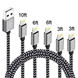 5Pack(3ft 3ft 6ft 6ft 10ft) iPhone Lightning Cable Apple Certified Braided Nylon Fast Charger Cable Compatible iPhone Max XS XR 8 Plus 7 Plus 6s 5s 5c Air iPad Mini iPod (Black Gray)
