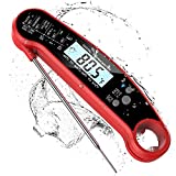 Digital Meat Thermometer with Probe, Instant Read Food Thermometer for Grilling BBQ, Kitchen Cooking, Baking, Liquids, Candy & Air Fryer – IP67 Waterproof, Backlight & Calibration – Red/Black