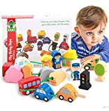 Wooden Educational Toys Wooden Shape Color Sorting Preschool Stacking Blocks Toddler Puzzles Toys Early Childhood Development Toys for Fine Motor Skills Birthday Gifts for Boys and Girls ((16 Pieces))