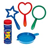 PUSTEFIX Mini Mix Bubble Blowing 3 Wands Toy for Kids Set includes Circle Ring, Heart Ring, Star Ring, Bubble Liquid Tray, and Large 2.35 oz Bubbles Tube,Multicolor