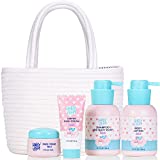 HAPPY BUM Baby Bath Set, Baby Wash Gift Set Included Body Wash and Shampoo, Body Lotion, Baby Face Cream, Baby Diaper Cream and Cotton Rope Basket Diaper Caddy Organizer for Baby